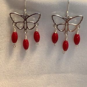 Red Coral Butterfly Earrings